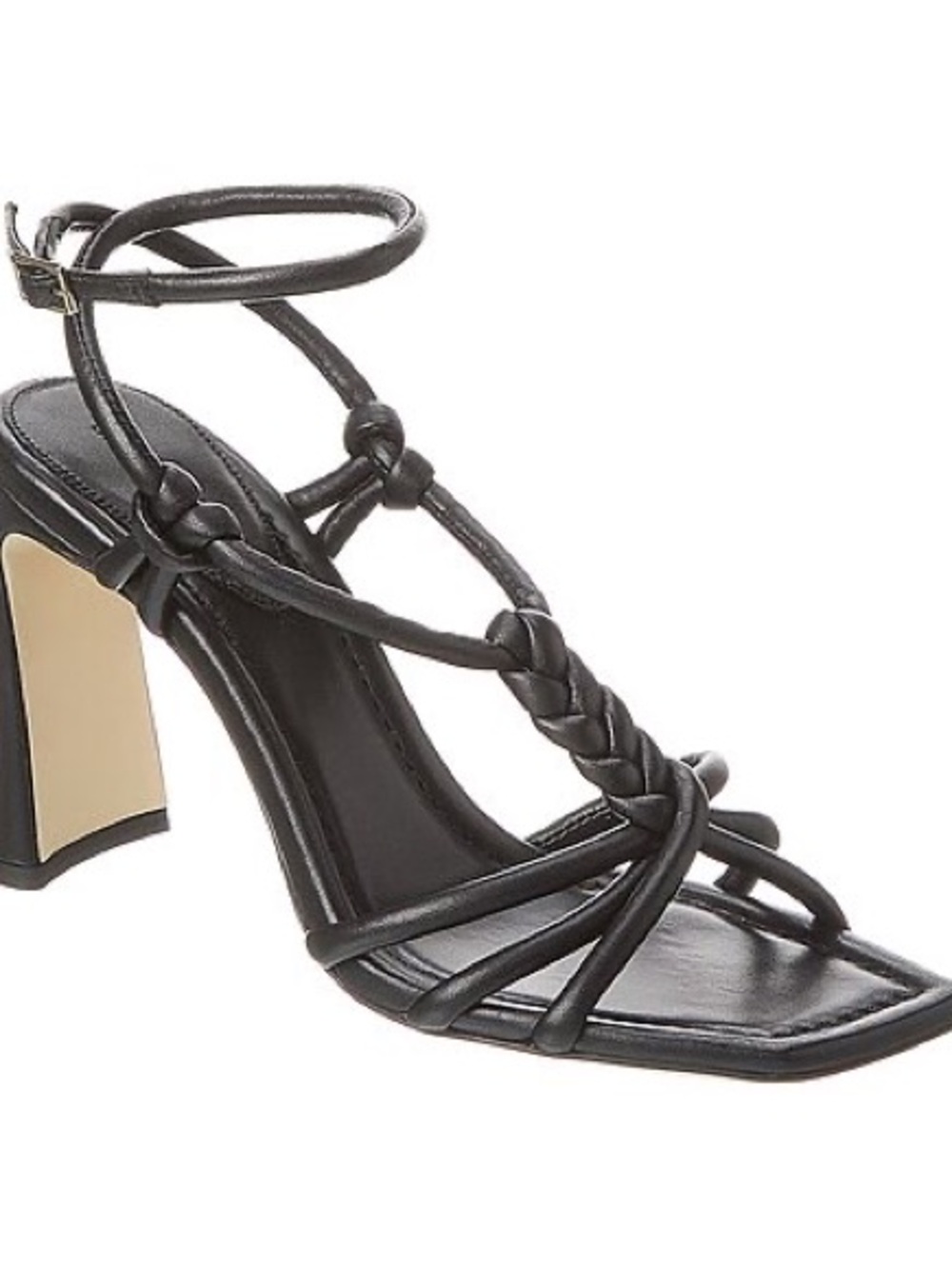 Jimmy Choo Black Strappy Braided Block Heel “Calypso” Sandal